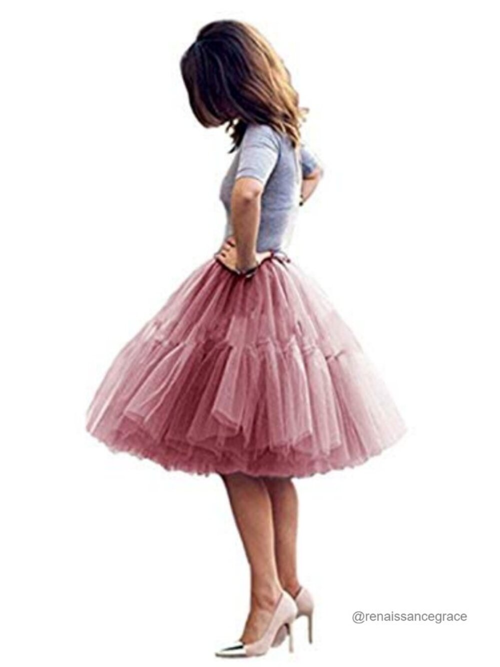 Women's Midi Tulle Tutu Skirt Fluffy Princess Five Layers A line Party Prom